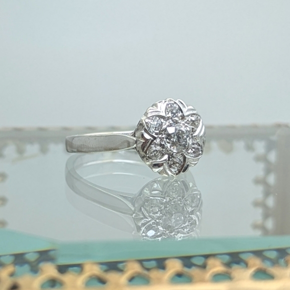 Gorgeous Vintage 14K Gold Floral Mine Cut Diamond Engagement Ring 1-1/4 CTW - Picture 5 of 13